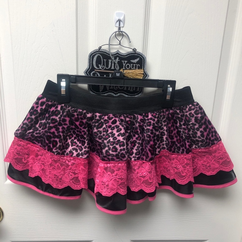 Pink and Black Leopard Print Mini Skirt